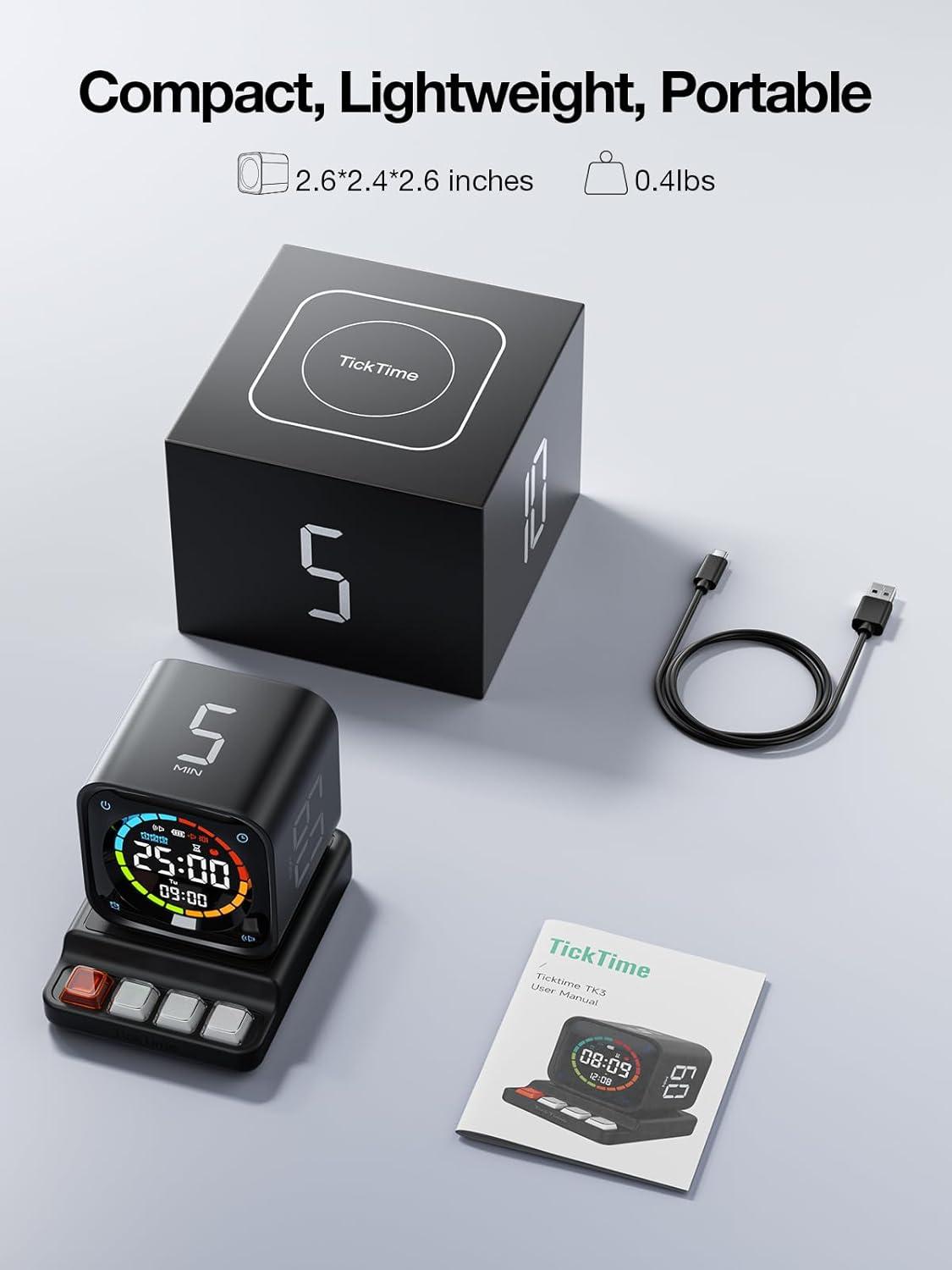 image:imageTK3 Pomodoro Timer Cube Desk Productivity Timer with 5103060 Min Presets Custom Countdown Stopwatch Clock 3 Alarm Silent Vibrate amp Sound Alert for Task ADHD Study Kitchen BlackObsidian Black