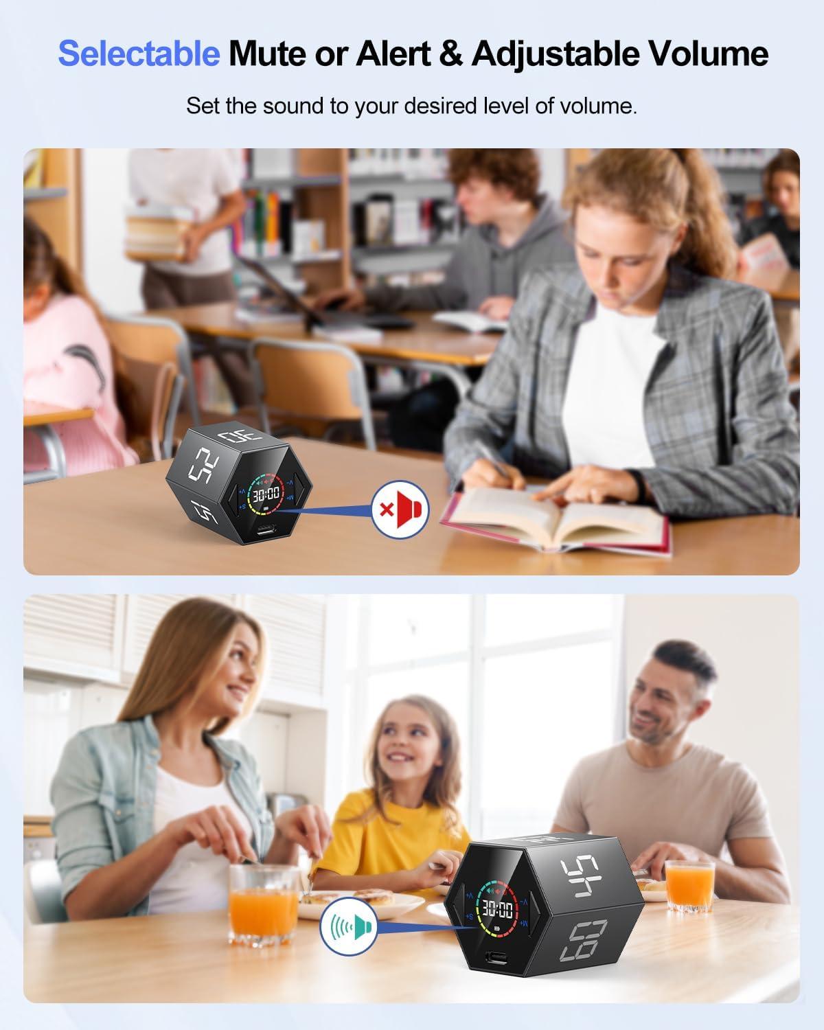 image:imageTicktime Pomodoro Timer Cube Hexagon Productivity Timer Pause amp Resume Silent Vibrate amp Adjustable Sound Alert for ADHD Task Work Study 51525304560min amp Custom CountdownGrayGray