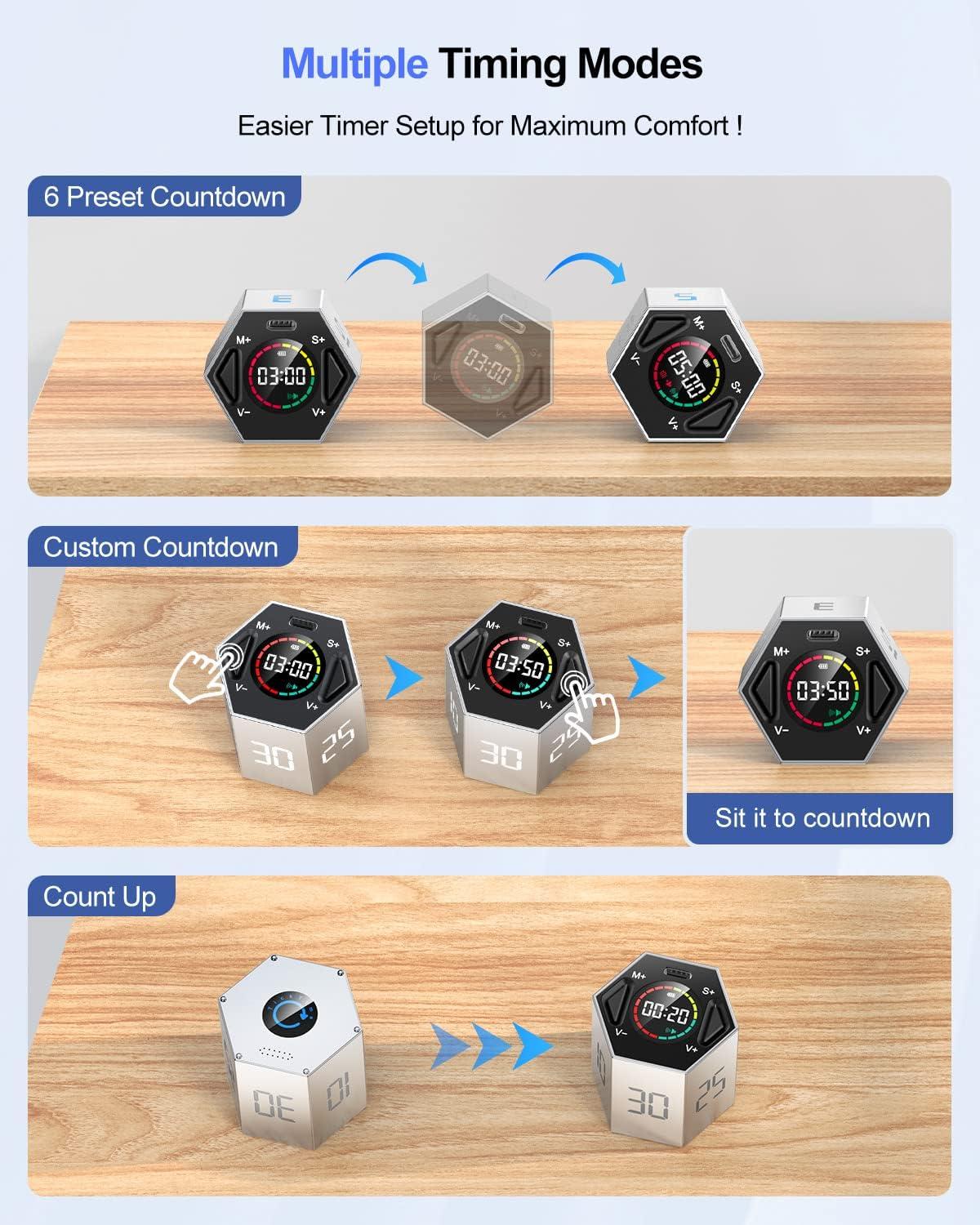 image:imageTicktime Pomodoro Timer Productivity Timer Cube 51525304560 Min Presets Custom Countdown amp Stopwatch 1s99m59s SoundVibrationSilent Magnetic Rechargeable for ADHD Study WorkVioletGray