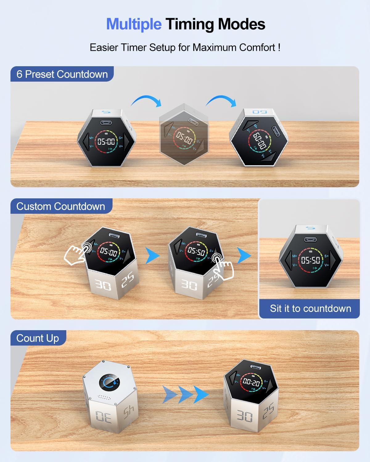 image:imageTicktime Pomodoro Timer Productivity Timer Cube 51525304560 Min Presets Custom Countdown amp Stopwatch 1s99m59s SoundVibrationSilent Magnetic Rechargeable for ADHD Study WorkVioletSilver