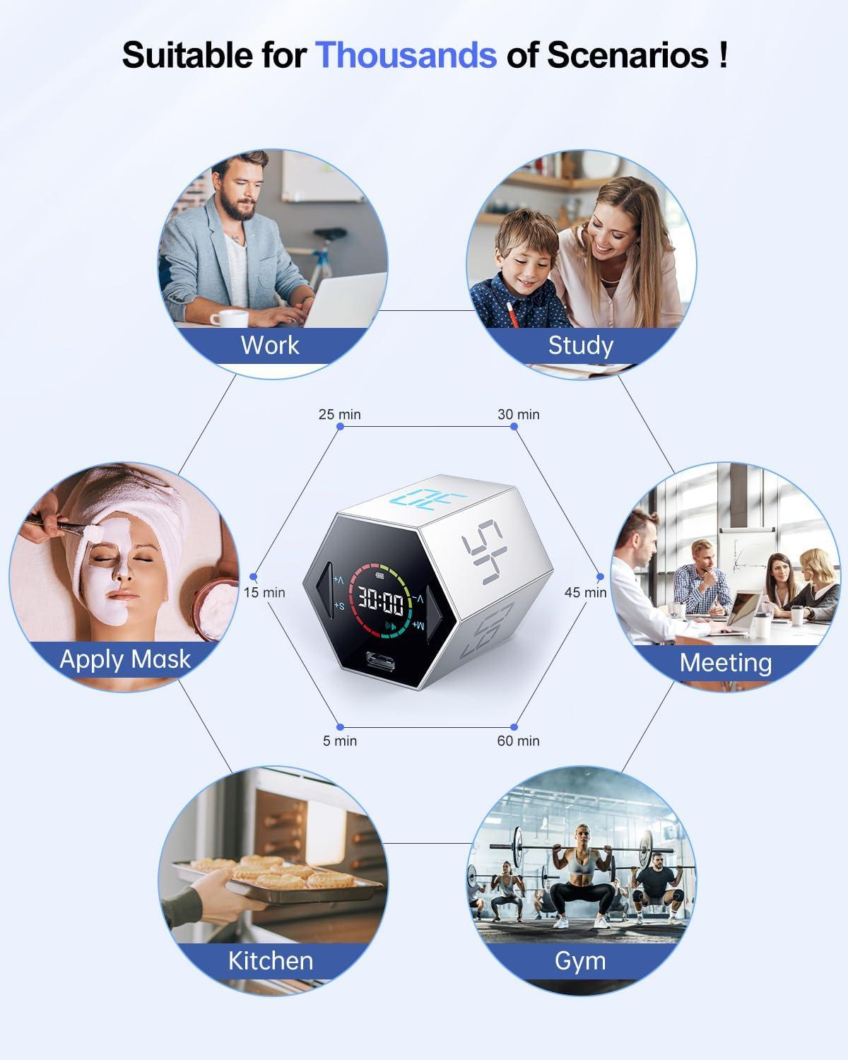 image:imageTicktime Pomodoro Timer Productivity Timer Cube 51525304560 Min Presets Custom Countdown amp Stopwatch 1s99m59s SoundVibrationSilent Magnetic Rechargeable for ADHD Study WorkVioletSilver