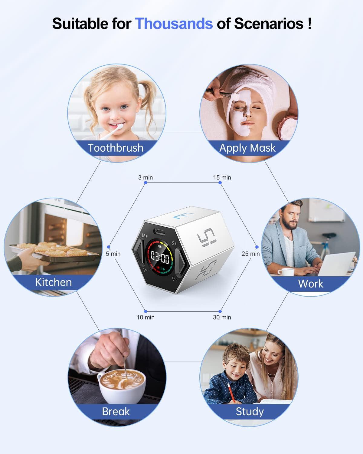 image:imageTicktime Pomodoro Timer Productivity Timer Cube 51525304560 Min Presets Custom Countdown amp Stopwatch 1s99m59s SoundVibrationSilent Magnetic Rechargeable for ADHD Study WorkVioletGray