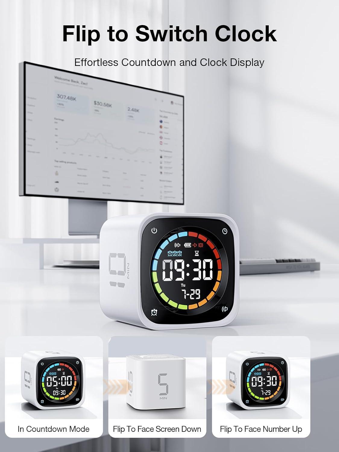 image:imageTicktime TK3 Pomodoro Timer Cube Productivity Timer 5103060 Min Presets Custom Countdown Stopwatch amp Clock Triple Alarms SilentVibrationSound Alerts Rechargeable for ADHD Study Task WhiteWhite