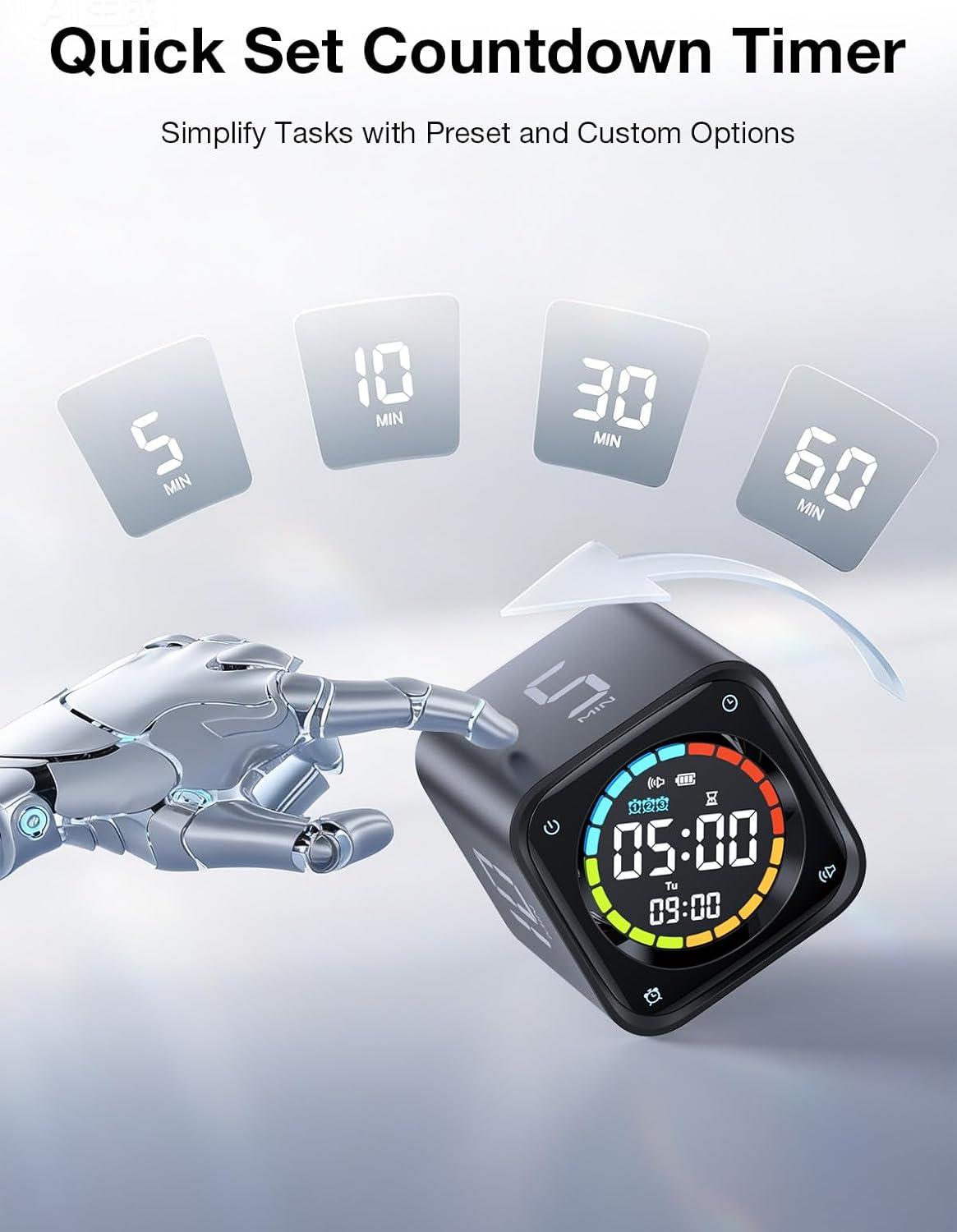 image:imageTicktime TK3 Pomodoro Timer Cube Productivity Timer 5103060 Min Presets Custom Countdown Stopwatch amp Clock Triple Alarms SilentVibrationSound Alerts Rechargeable for ADHD Study Task WhiteBlack
