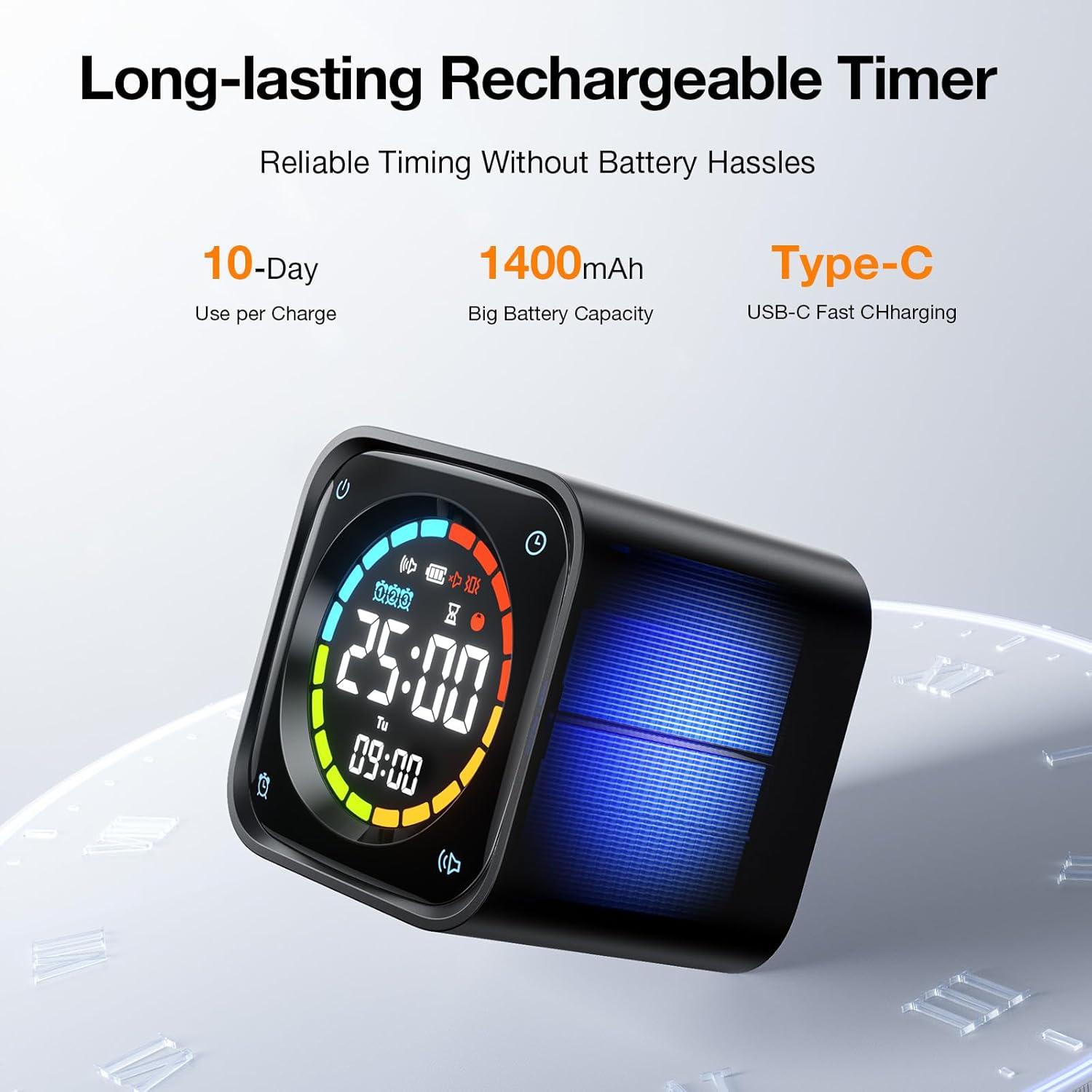 image:imageTicktime TK3 Pomodoro Timer Cube Productivity Timer 5103060 Min Presets Custom Countdown Stopwatch amp Clock Triple Alarms SilentVibrationSound Alerts Rechargeable for ADHD Study Task WhiteBlack
