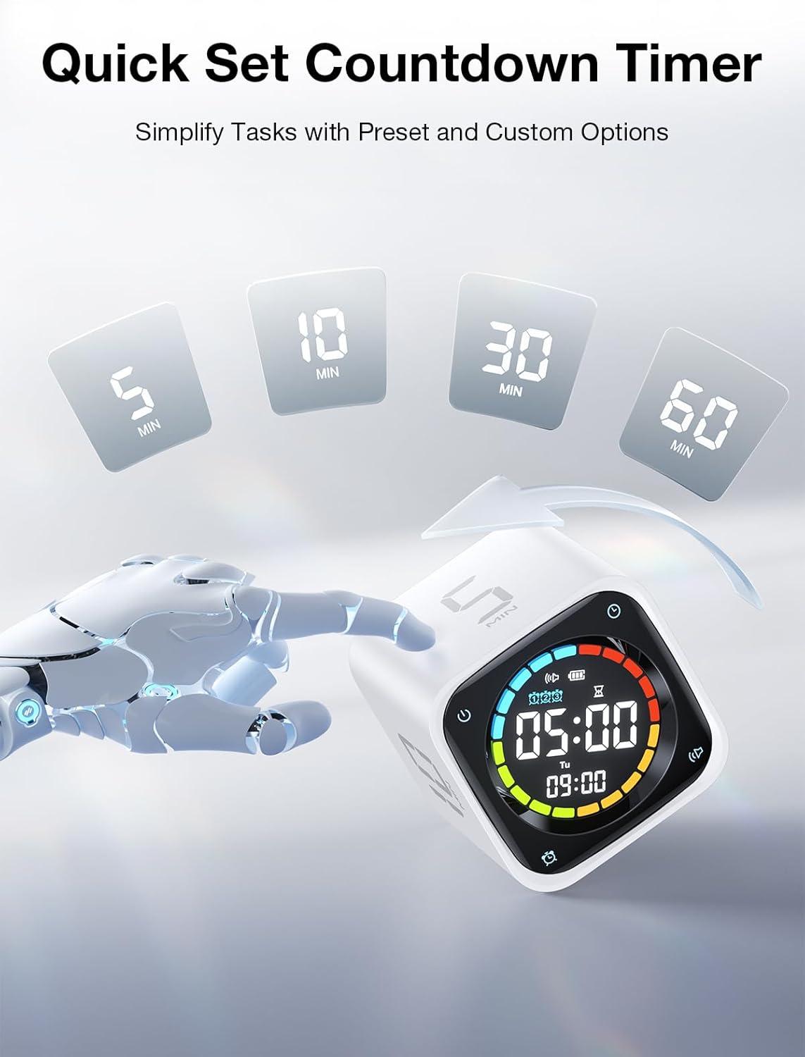 image:imageTicktime TK3 Pomodoro Timer Cube Productivity Timer 5103060 Min Presets Custom Countdown Stopwatch amp Clock Triple Alarms SilentVibrationSound Alerts Rechargeable for ADHD Study Task WhiteWhite