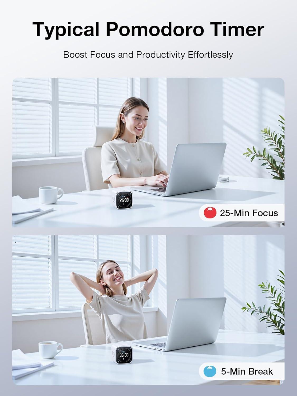 image:imageTicktime TK3 Pomodoro Timer Cube Productivity Timer 5103060 Min Presets Custom Countdown Stopwatch amp Clock Triple Alarms SilentVibrationSound Alerts Rechargeable for ADHD Study Task WhiteWhite