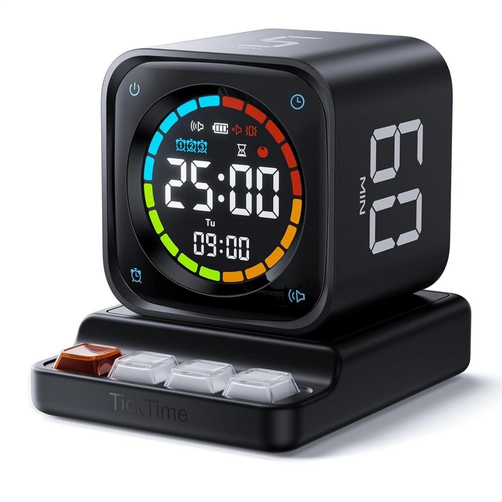 image:imageTK3 Pomodoro Timer Cube Desk Productivity Timer with 5103060 Min Presets Custom Countdown Stopwatch Clock 3 Alarm Silent Vibrate amp Sound Alert for Task ADHD Study Kitchen BlackObsidian Black
