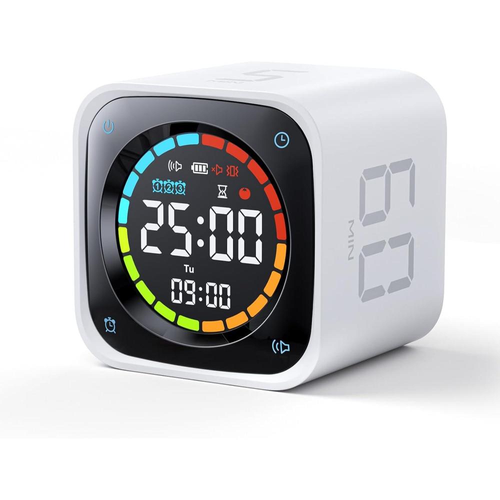 image:imageTicktime TK3 Pomodoro Timer Cube Productivity Timer 5103060 Min Presets Custom Countdown Stopwatch amp Clock Triple Alarms SilentVibrationSound Alerts Rechargeable for ADHD Study Task WhiteWhite