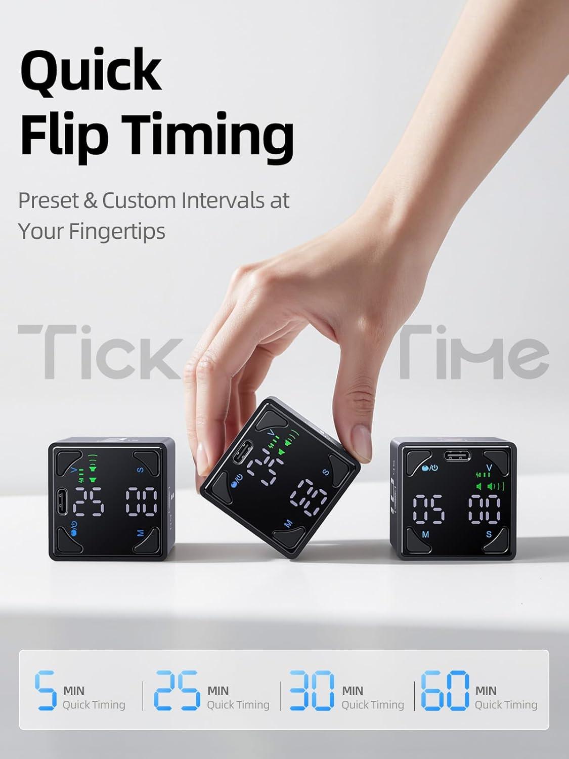 image:imageTicktime Pomodoro Timer Cube with 255 Auto Cycles 5253060 Min Presets Custom Timer Stopwatch Magnetic Rechargeable Silent Vibrate amp Sound for Task ADHD Study Work Meeting BlackJet Black