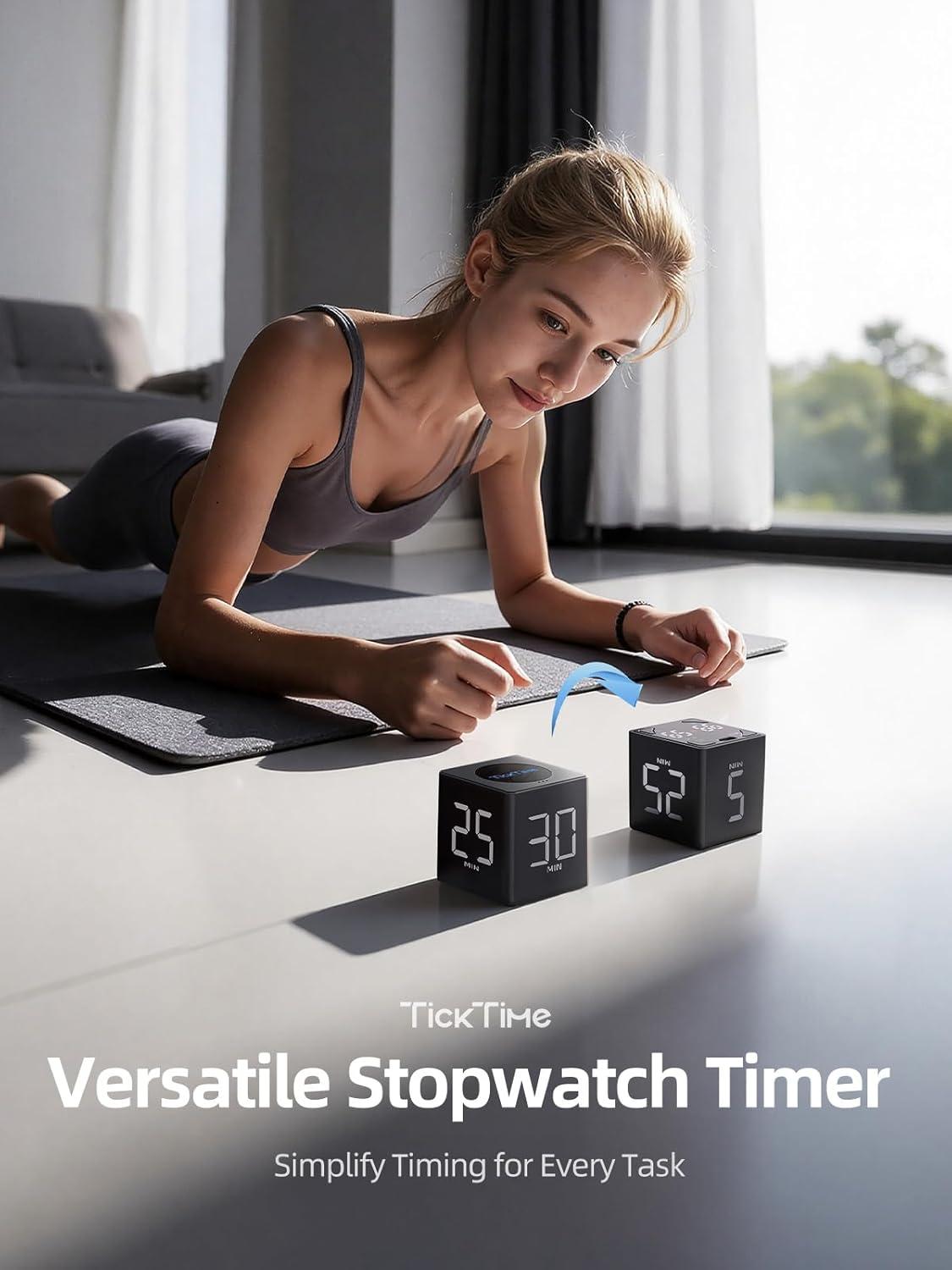 image:imageTicktime Pomodoro Timer Cube with 255 Auto Cycles 5253060 Min Presets Custom Timer Stopwatch Magnetic Rechargeable Silent Vibrate amp Sound for Task ADHD Study Work Meeting BlackJet Black